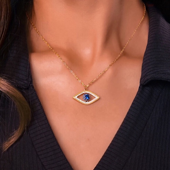 🔵𝟲𝟱%𝗢𝗙𝗙 𝗯𝘂𝗻𝗱𝗹𝗲𝘀 𝟯+🔵 NEW CZ Evil Eye Stainless Steel Necklace - Picture 4 of 11